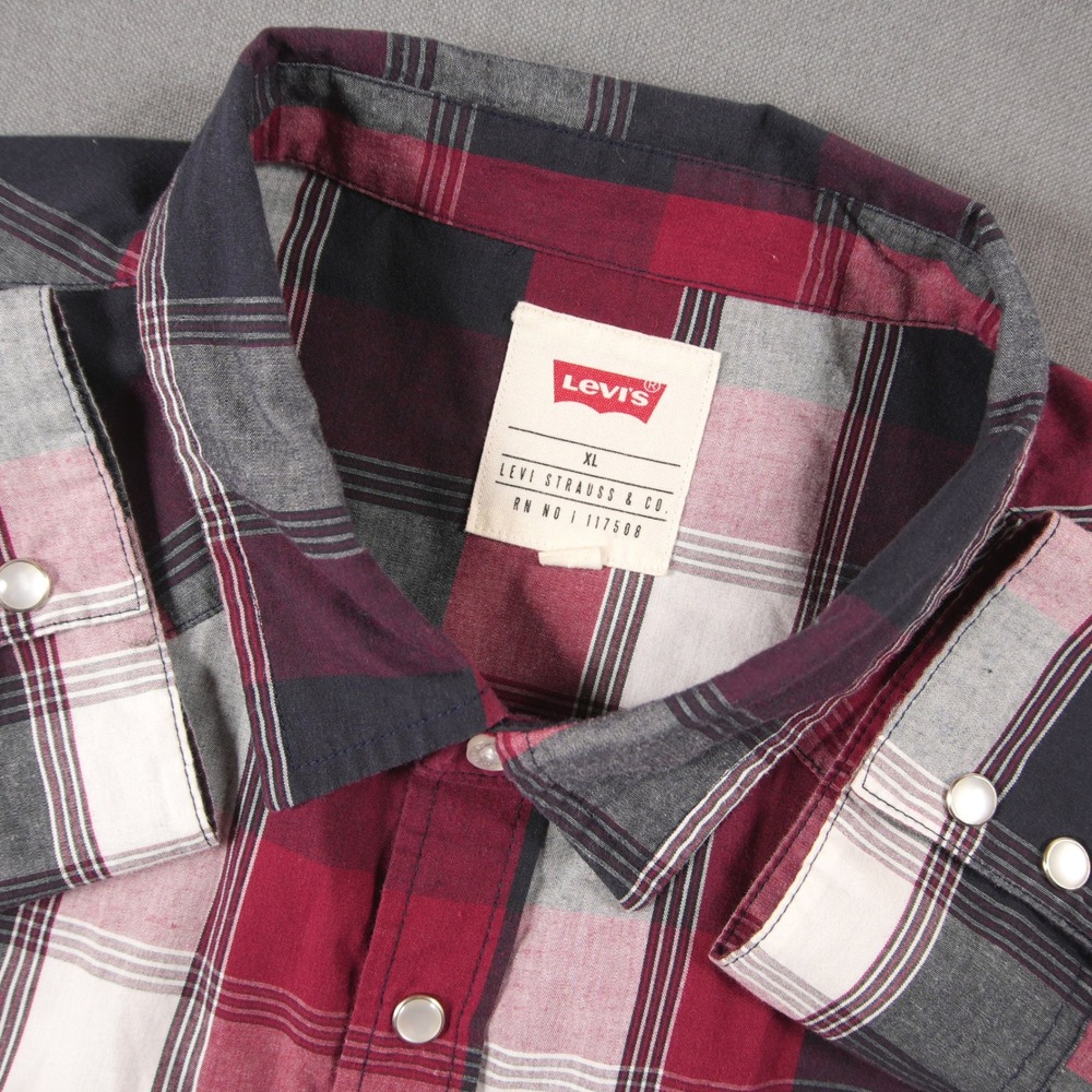 Levi Plaid Pearl Snap Western Cowboy Rodeo Red Black Men Shirt XL Ranch Y2K